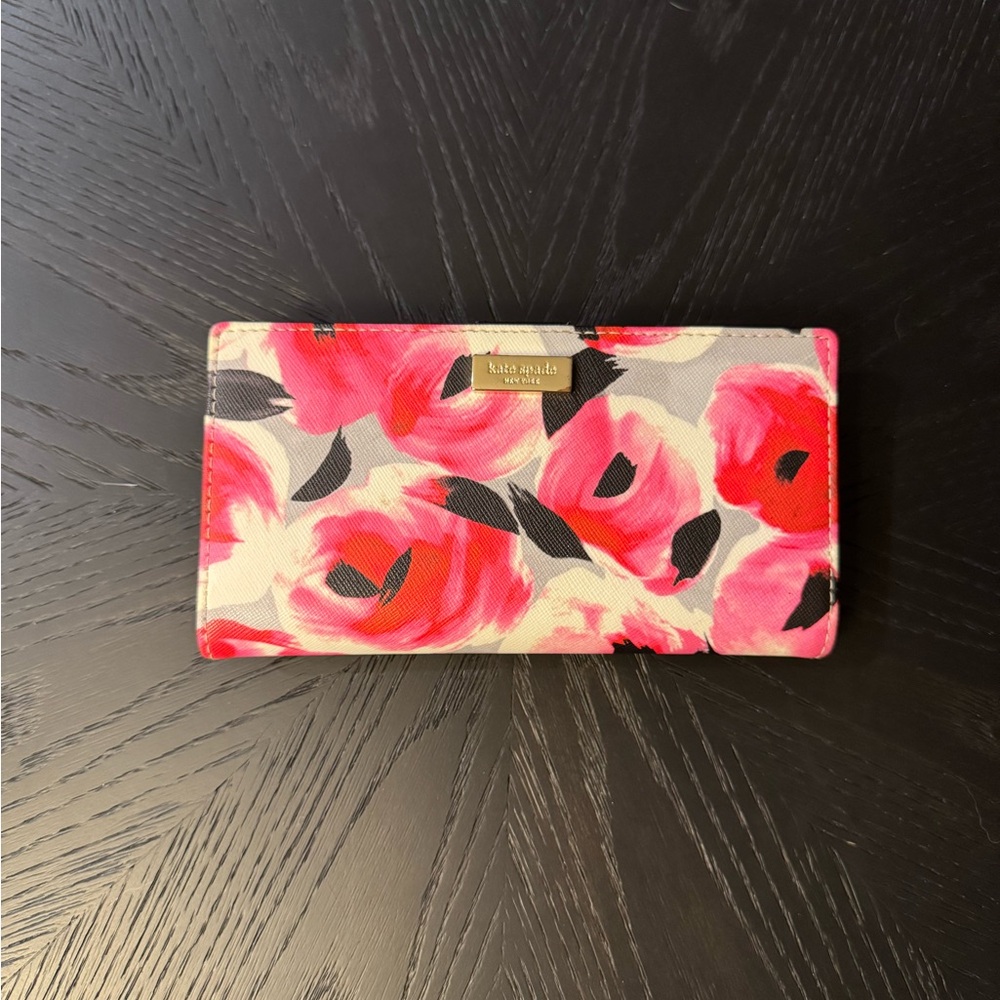 Kate Spade Pink and Black Floral Wallet